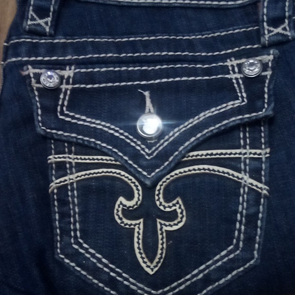 Rock Revival Women's 26 Bootcut Celine Bejeweled Faux Leather Flap Pockets NWOT - Picture 4 of 12